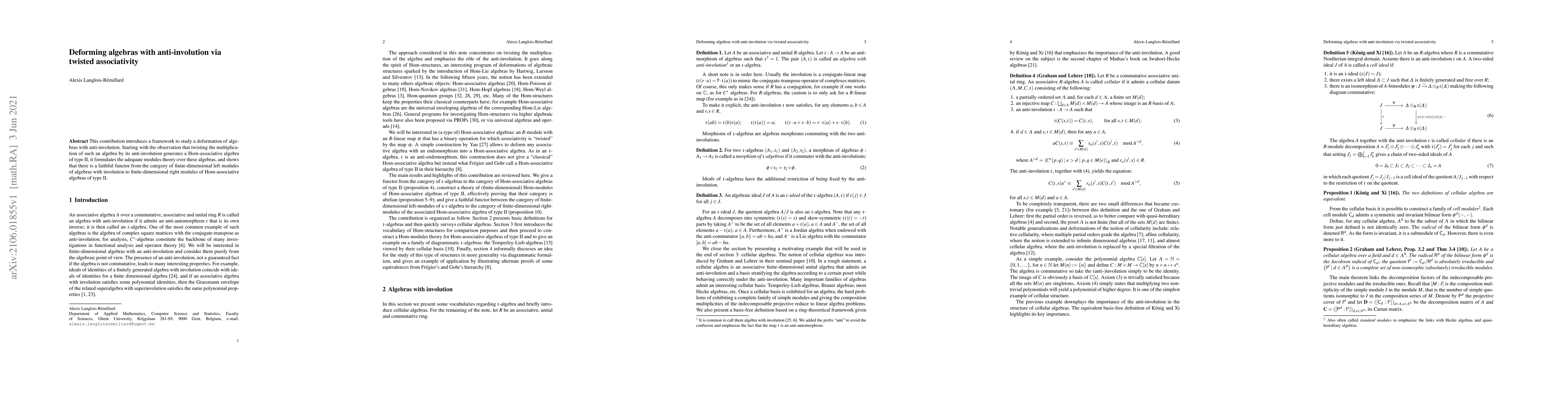 Thumbnail for Deforming algebras with anti-involution via twisted associativity