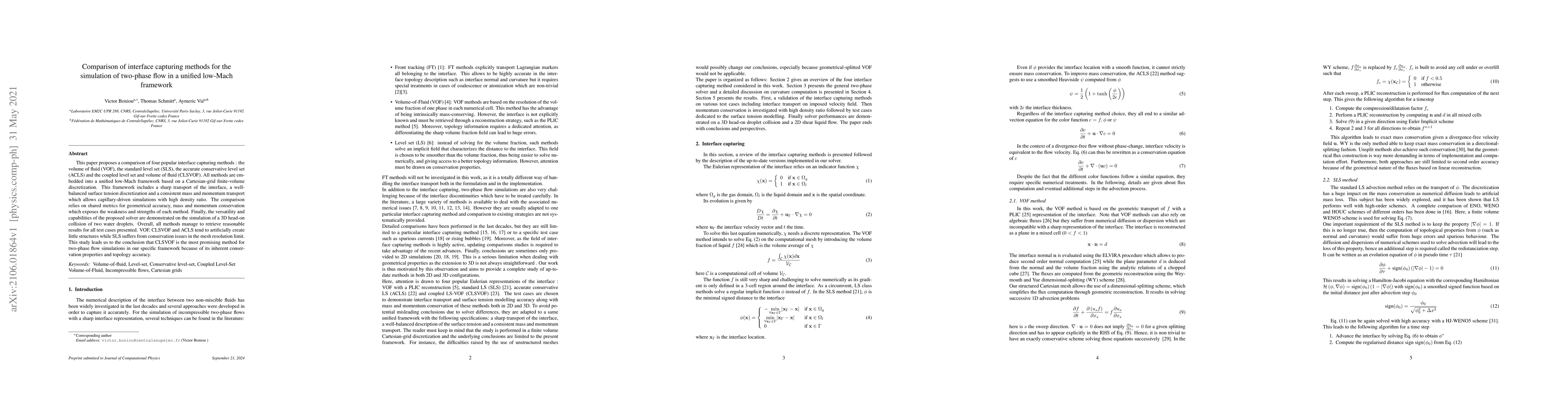 Thumbnail for Comparison of interface capturing methods for the simulation of
  two-phase flow in a unified low-Mach framework