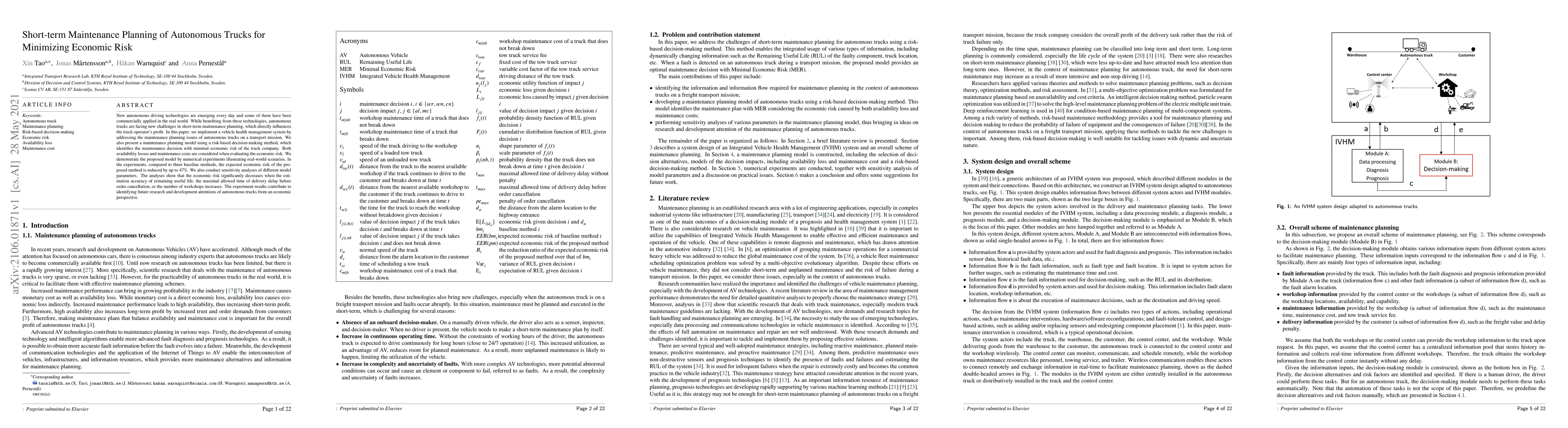 Thumbnail for Short-term Maintenance Planning of Autonomous Trucks for Minimizing
  Economic Risk