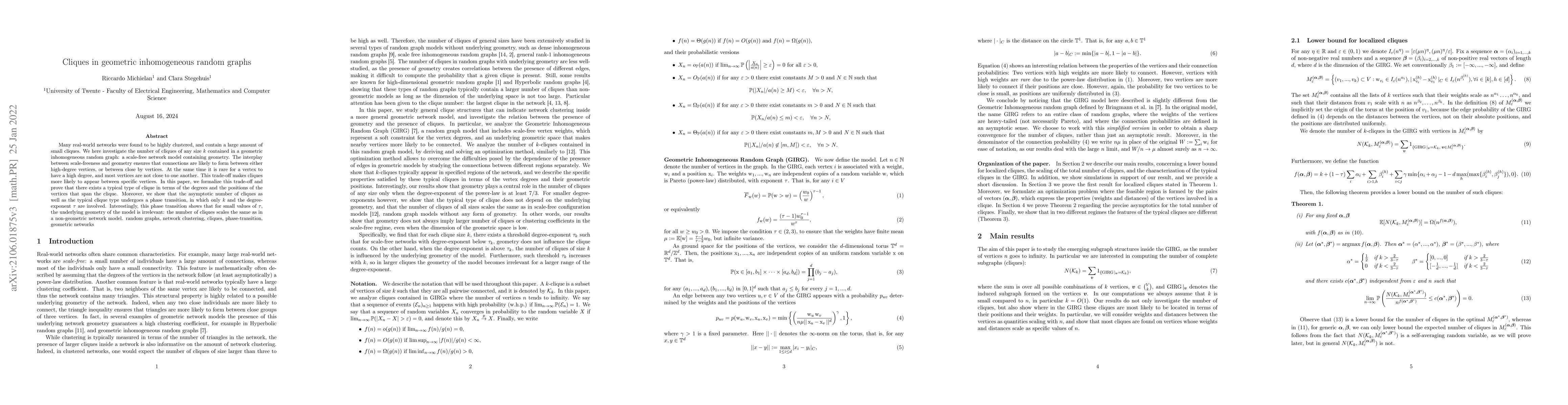 Thumbnail for Cliques in geometric inhomogeneous random graph