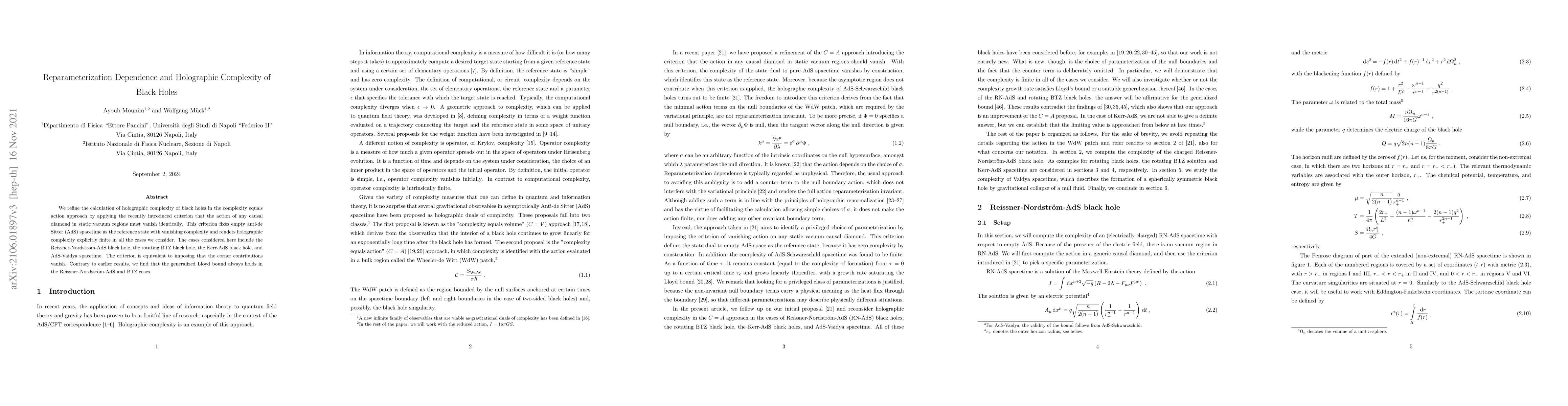Thumbnail for Reparameterization Dependence and Holographic Complexity of Black Holes