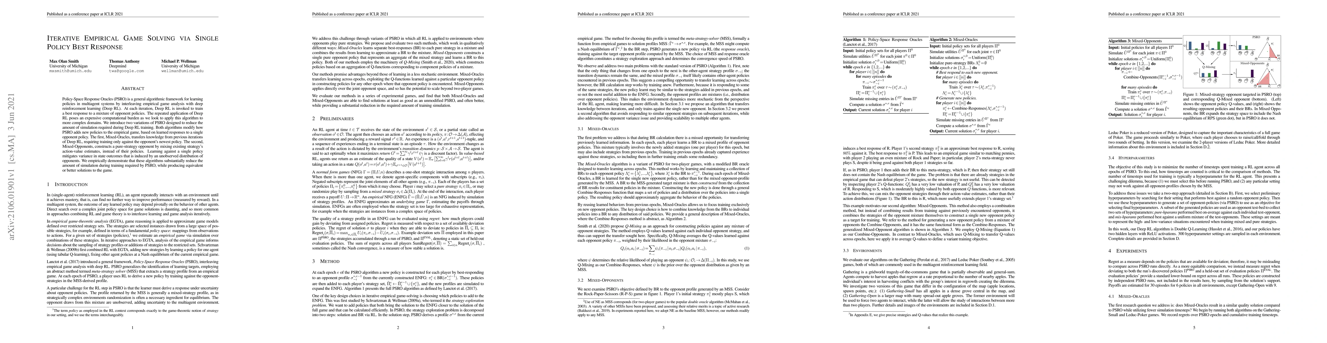 Thumbnail for Iterative Empirical Game Solving via Single Policy Best Response