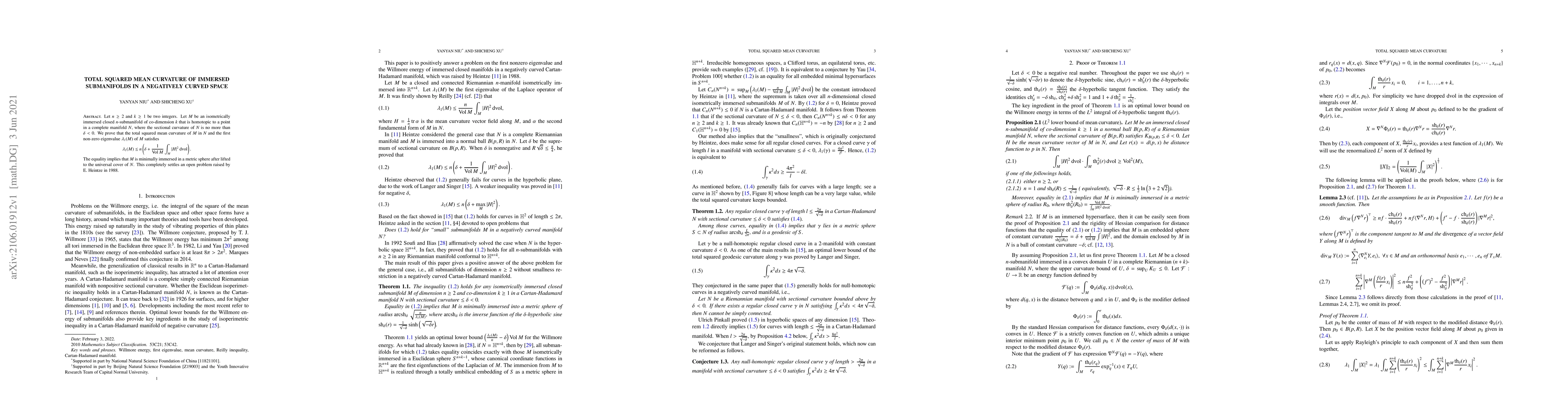Thumbnail for Total squared mean curvature of immersed submanifolds in a negatively
  curved space