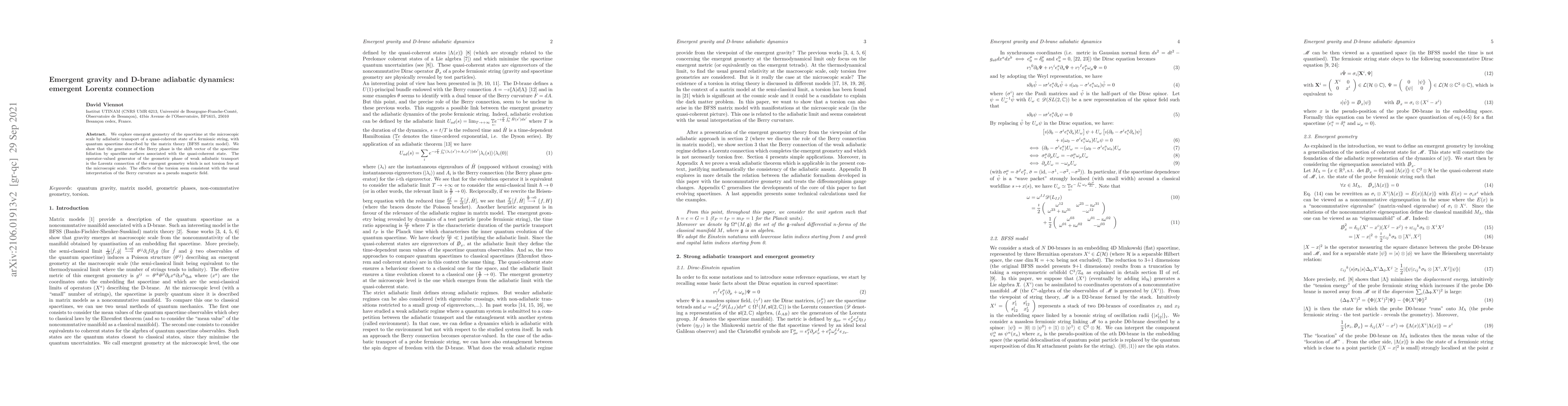 Thumbnail for Emergent gravity and D-brane adiabatic dynamics: emergent Lorentz
  connection