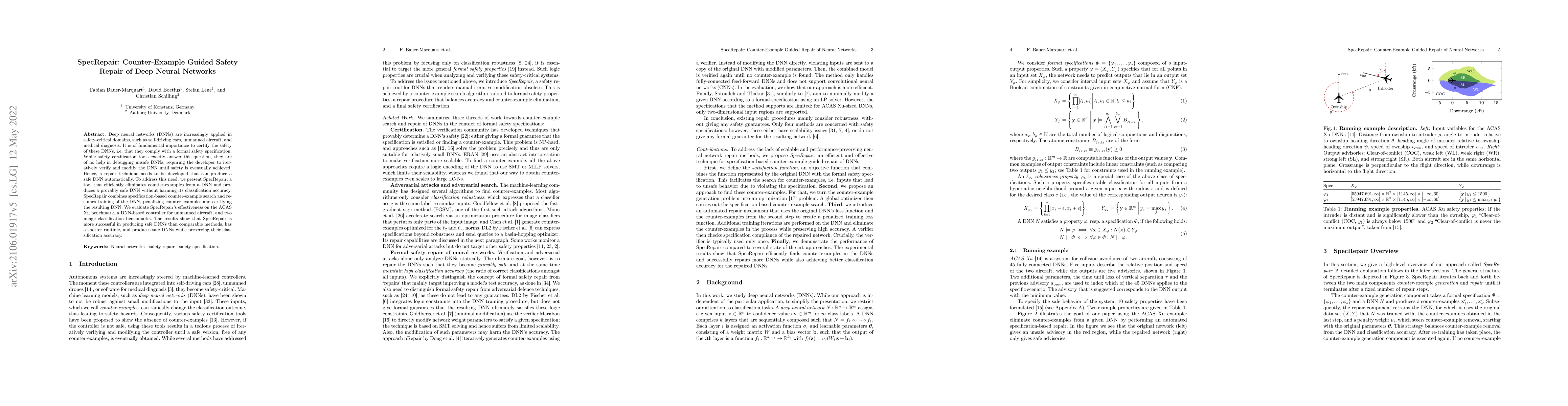 Thumbnail for SpecRepair: Counter-Example Guided Safety Repair of Deep Neural Networks