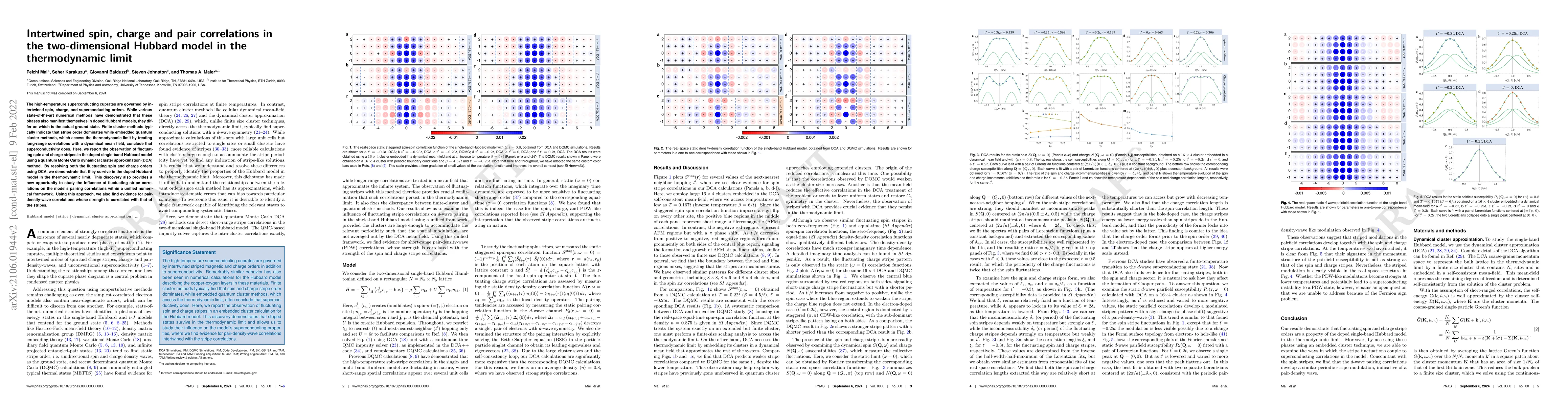 Thumbnail for Intertwined spin, charge and pair correlations in the two-dimensional
  Hubbard model in the thermodynamic limit