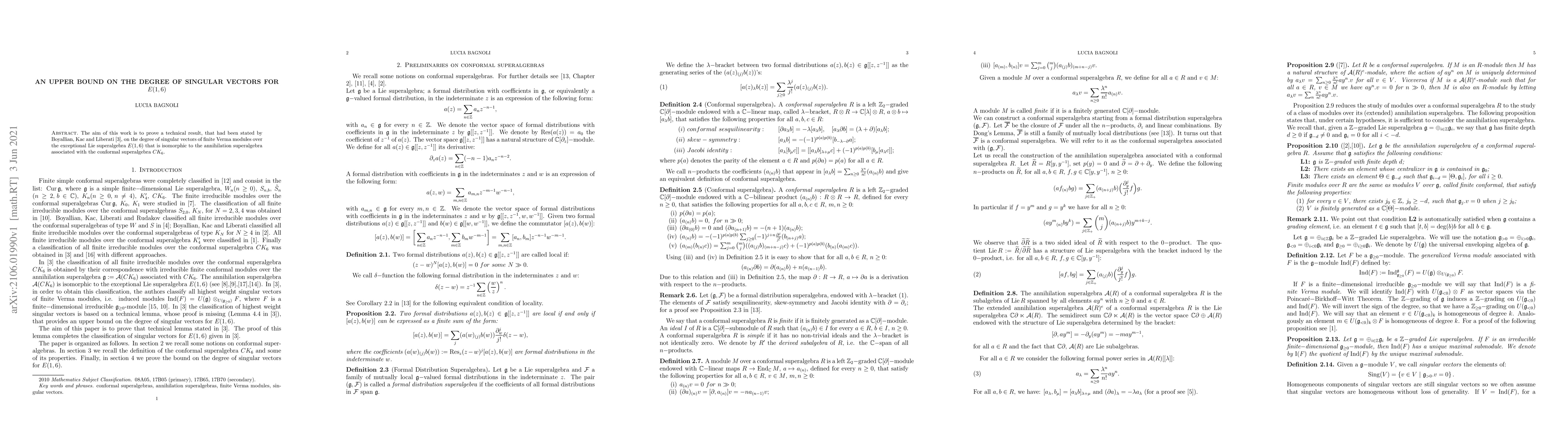 Thumbnail for An upper bound on the degree of singular vectors for $E(1,6)$