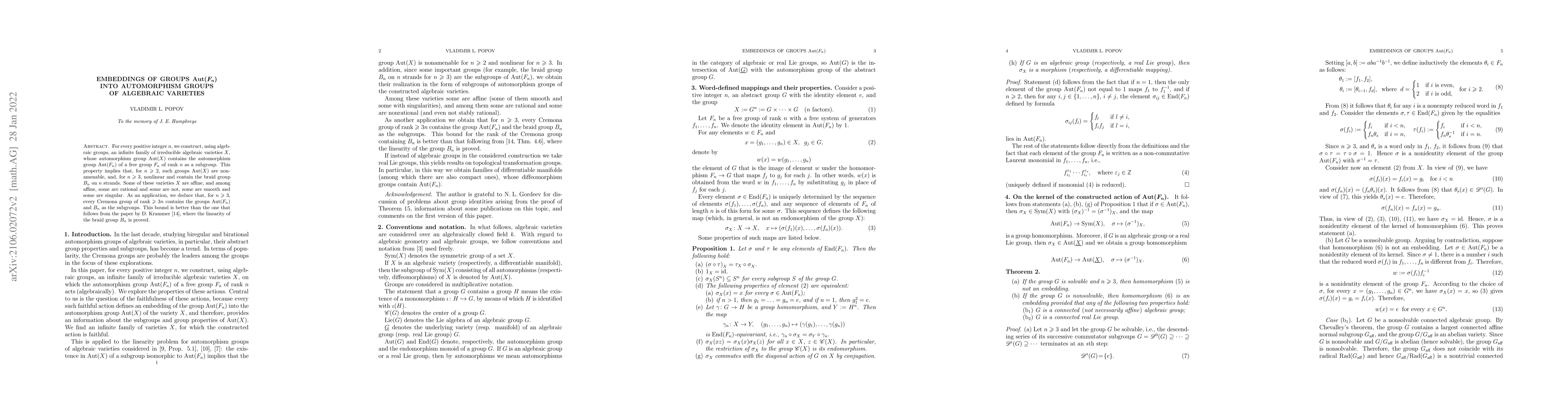 Thumbnail for Embeddings of groups ${\rm Aut}(F_n)$ into automorphism groups of
  algebraic varieties