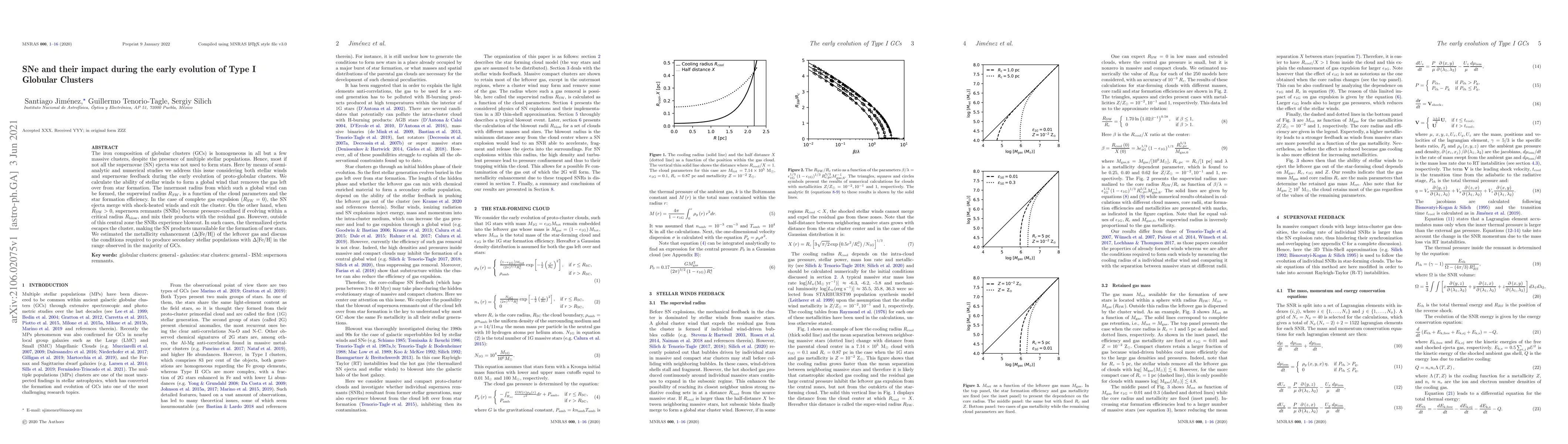 Thumbnail for SNe and their impact during the early evolution of Type I Globular
  Clusters