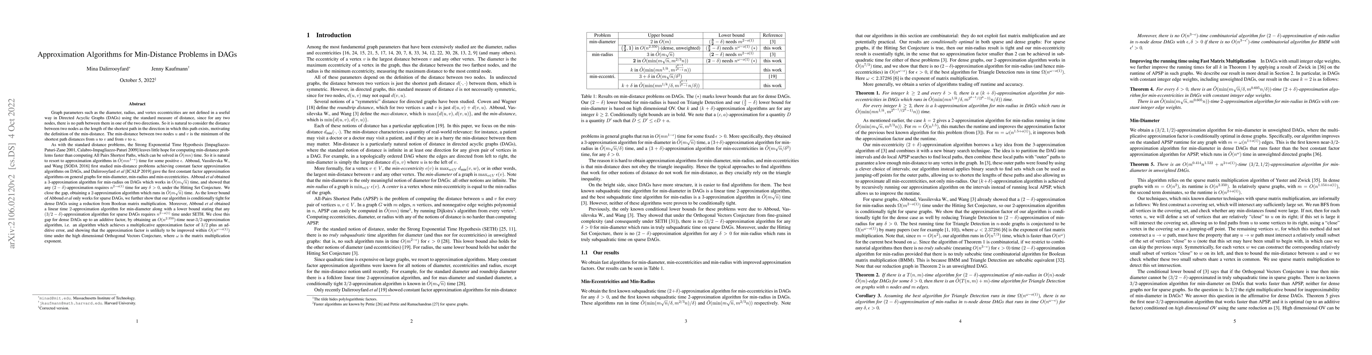 Thumbnail for Approximation Algorithms for Min-Distance Problems in DAGs