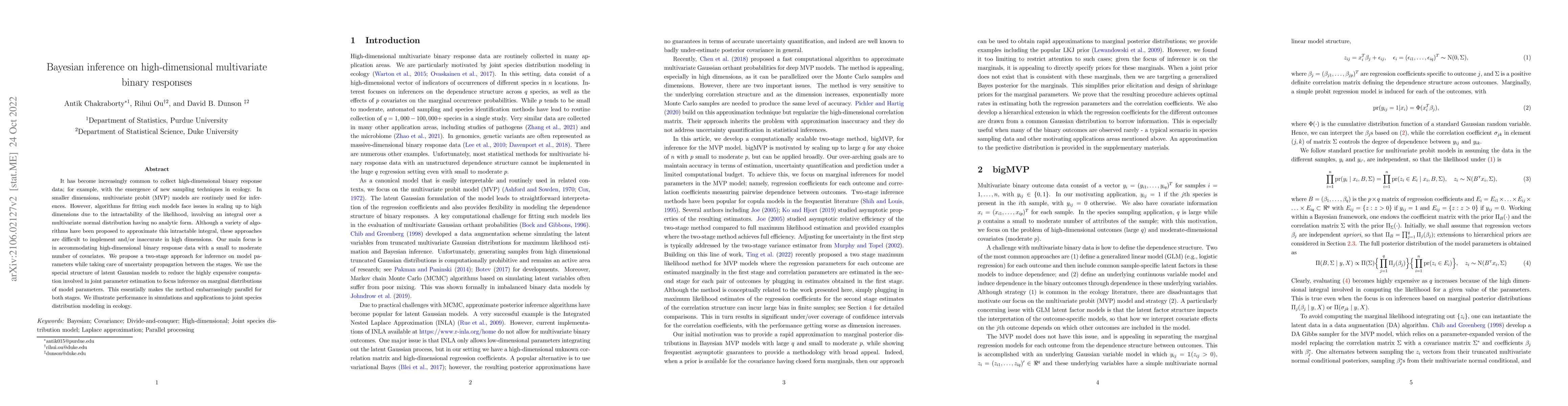 Thumbnail for Bayesian inference on high-dimensional multivariate binary responses