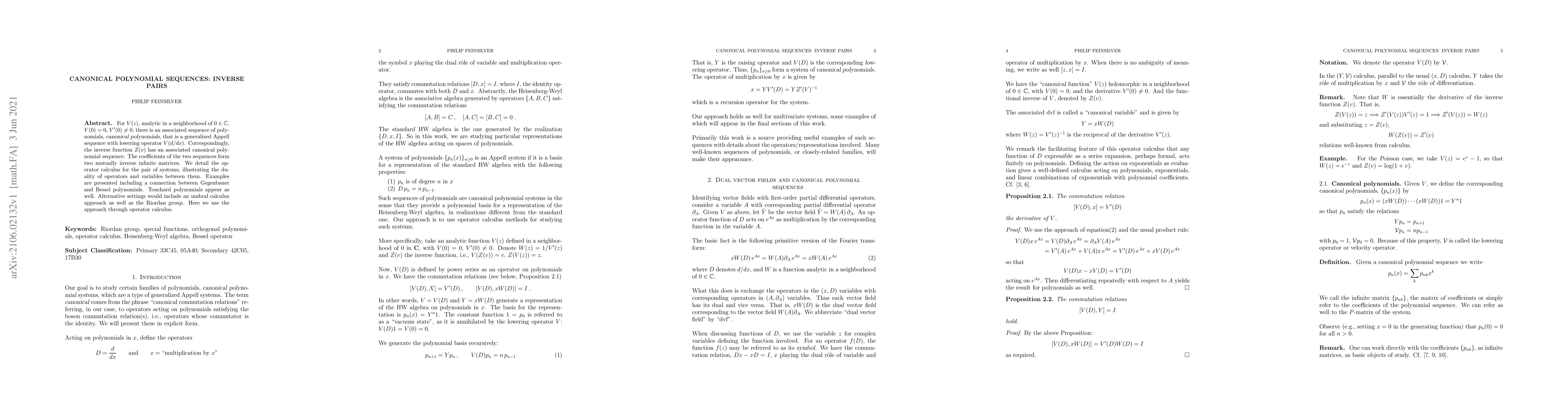 Thumbnail for Canonical Polynomial Sequences: Inverse Pairs