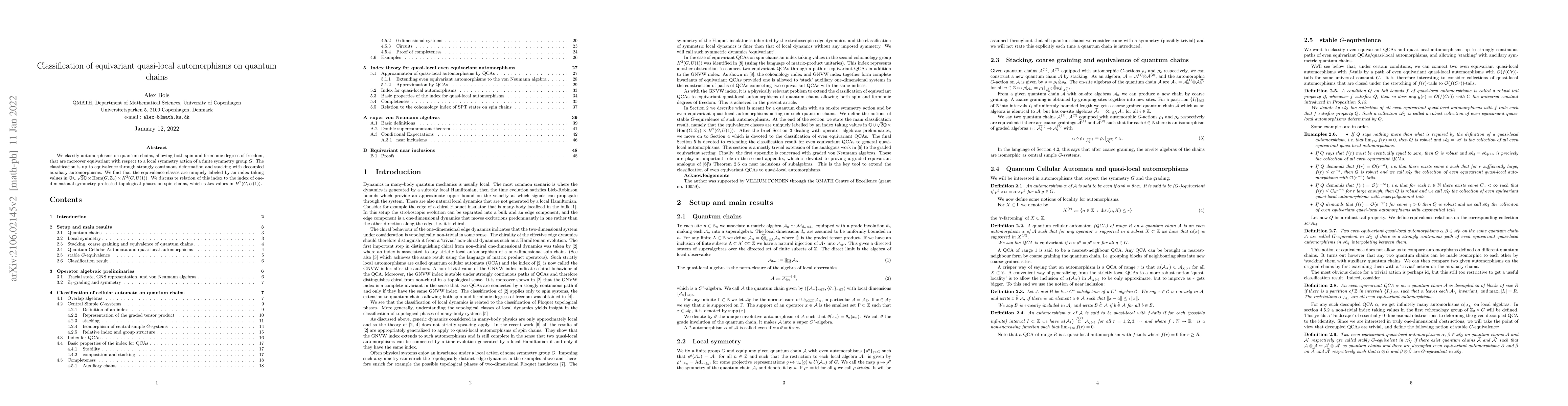 Thumbnail for Classification of equivariant quasi-local automorphisms on quantum
  chains