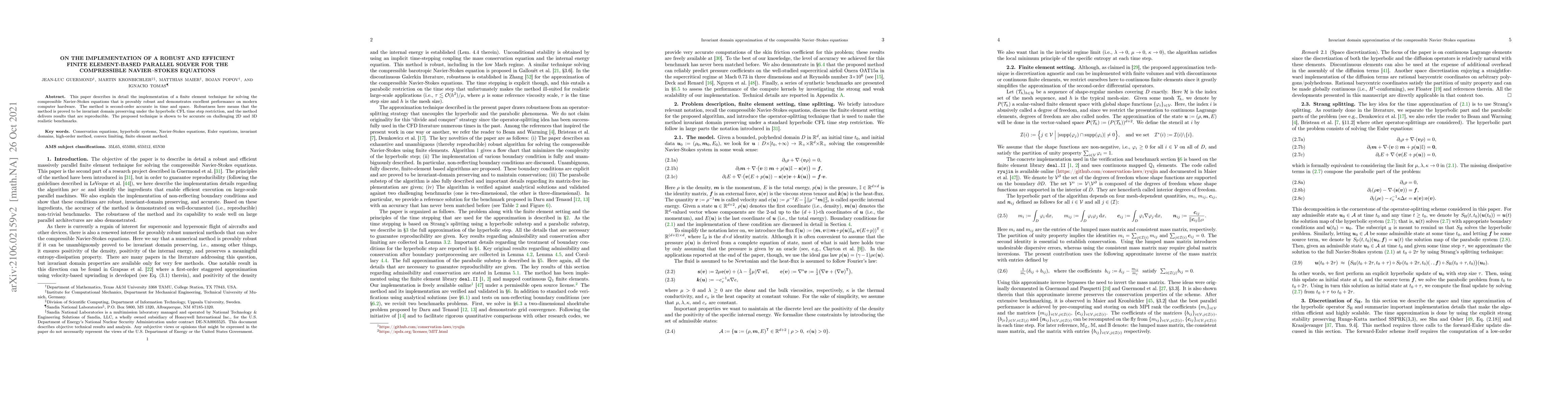 Thumbnail for On the implementation of a robust and efficient finite element-based
  parallel solver for the compressible Navier-Stokes equations