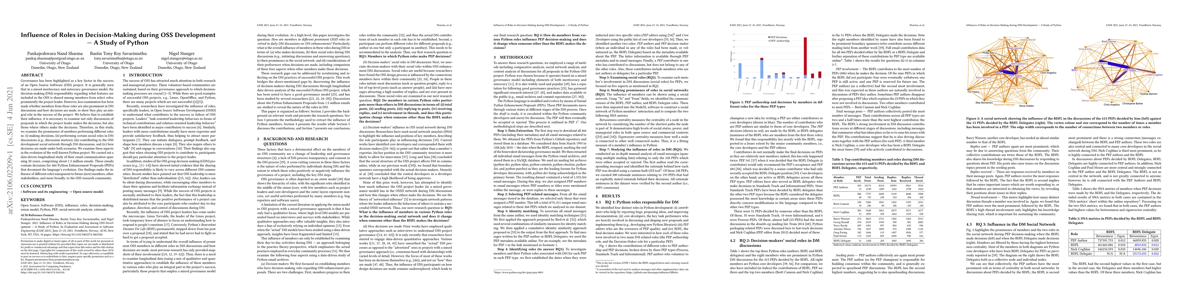 Thumbnail for Influence of Roles in Decision-Making during OSS Development -- A Study
  of Python