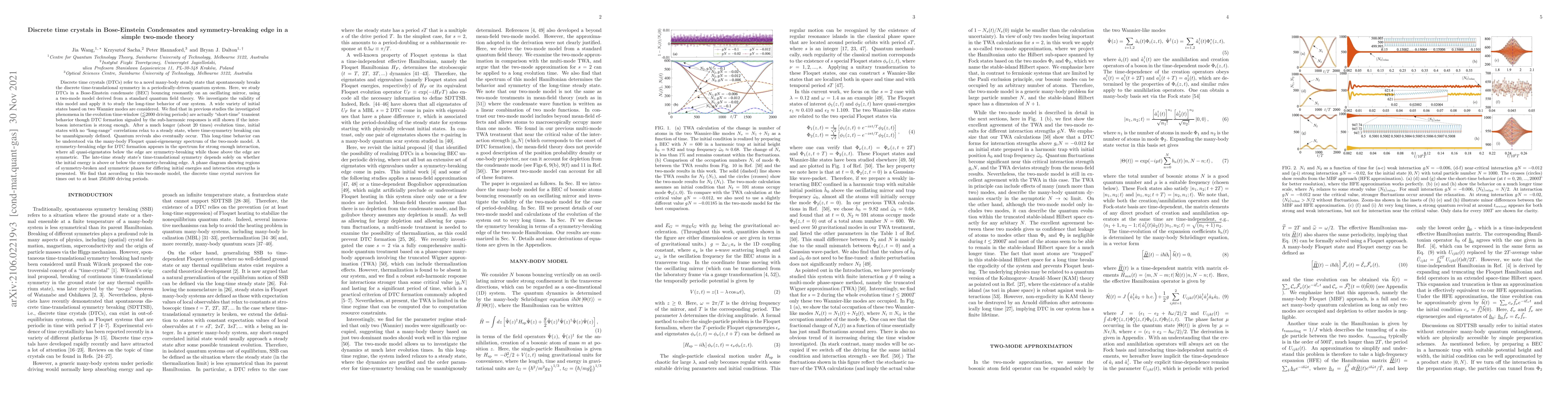 Thumbnail for Discrete time crystals in Bose-Einstein Condensates and
  symmetry-breaking edge in a simple two-mode theory