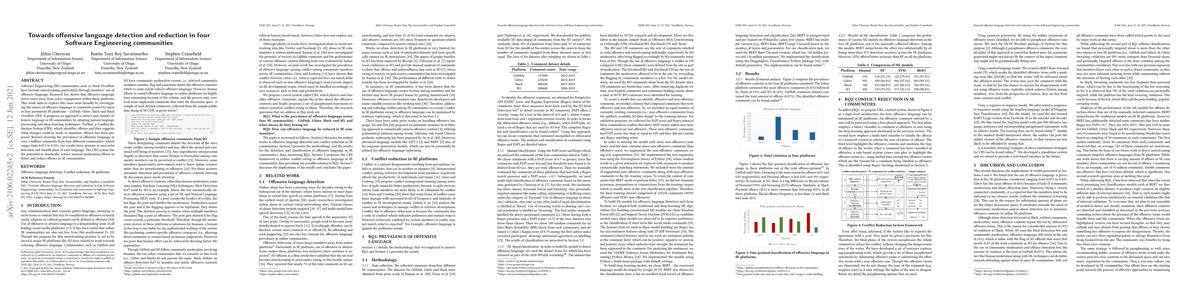 Thumbnail for Towards offensive language detection and reduction in four Software
  Engineering communities