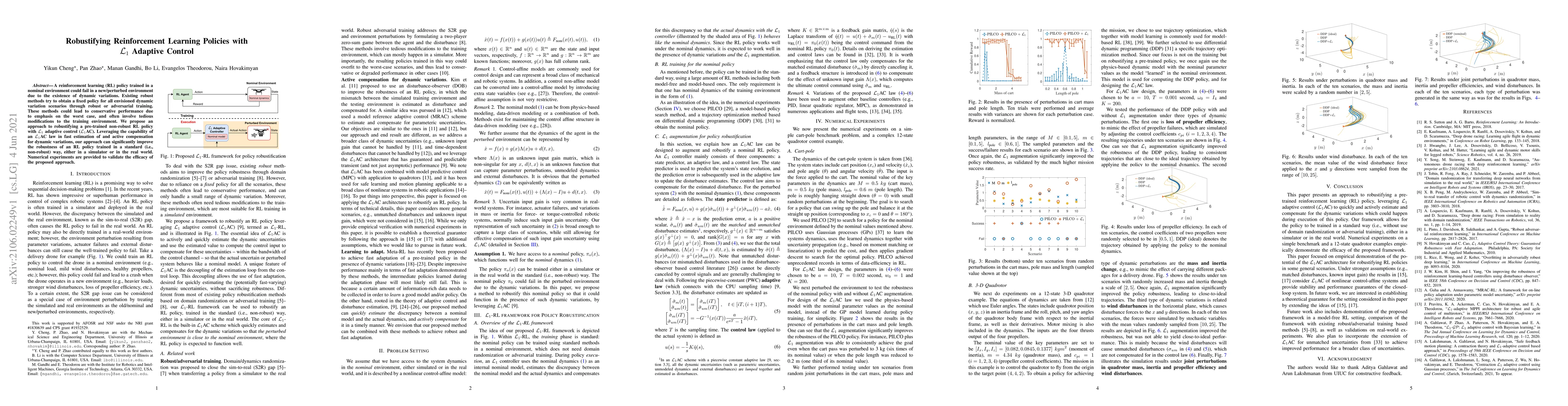 Thumbnail for Robustifying Reinforcement Learning Policies with $\mathcal{L}_1$
  Adaptive Control