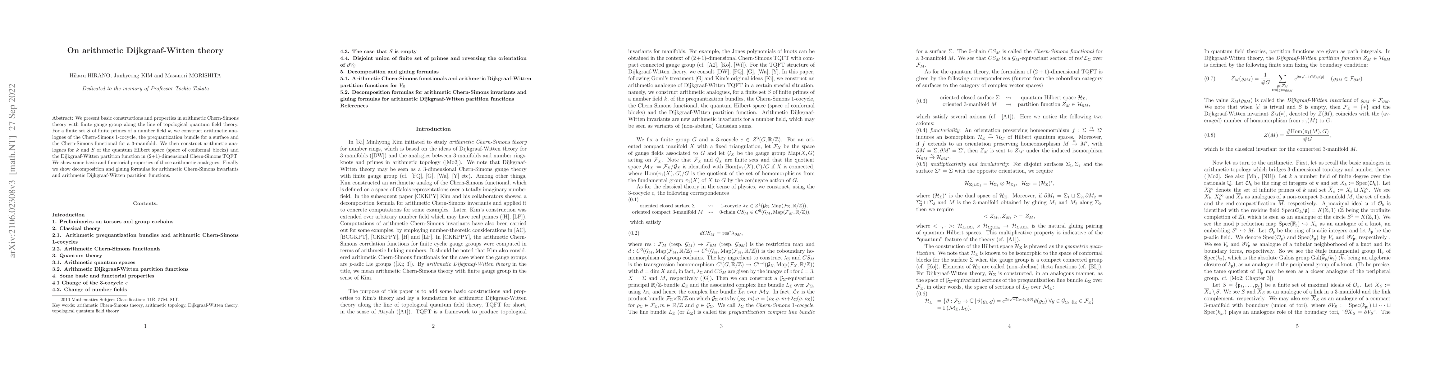 Thumbnail for On arithmetic Dijkgraaf-Witten theory