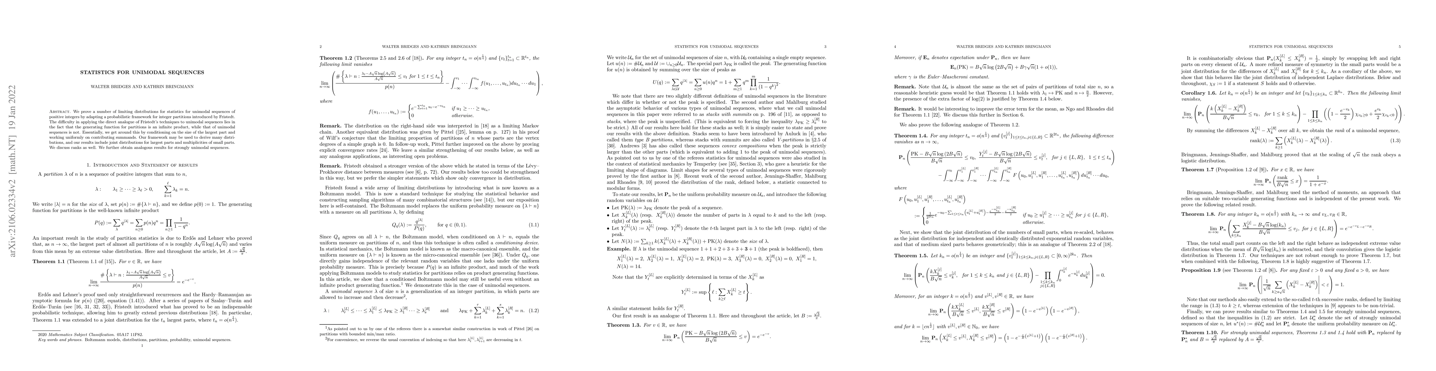 Thumbnail for Statistics for Unimodal Sequences