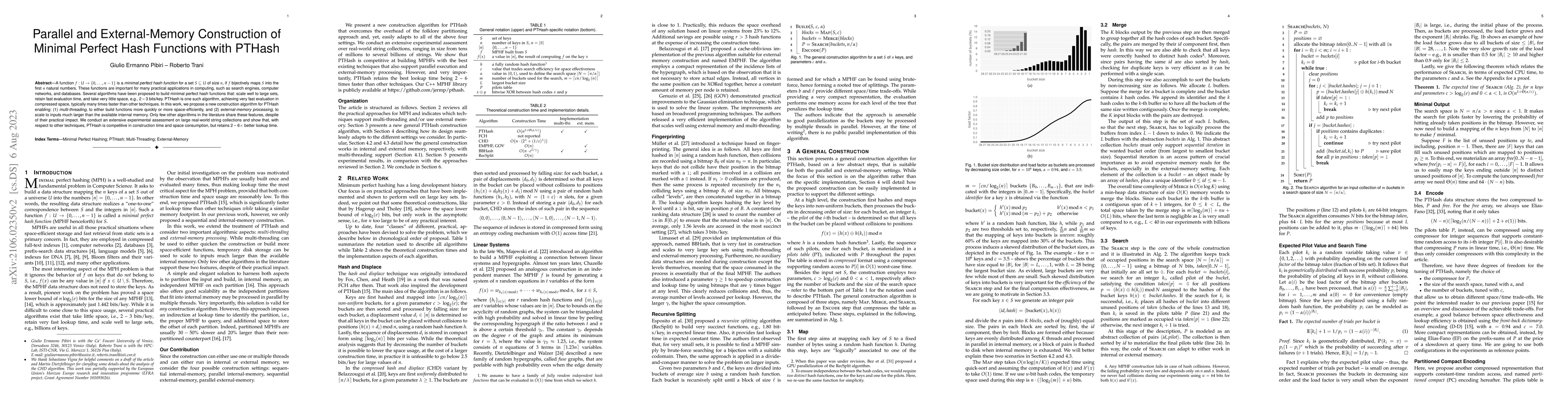 Thumbnail for Parallel and External-Memory Construction of Minimal Perfect Hash
  Functions with PTHash