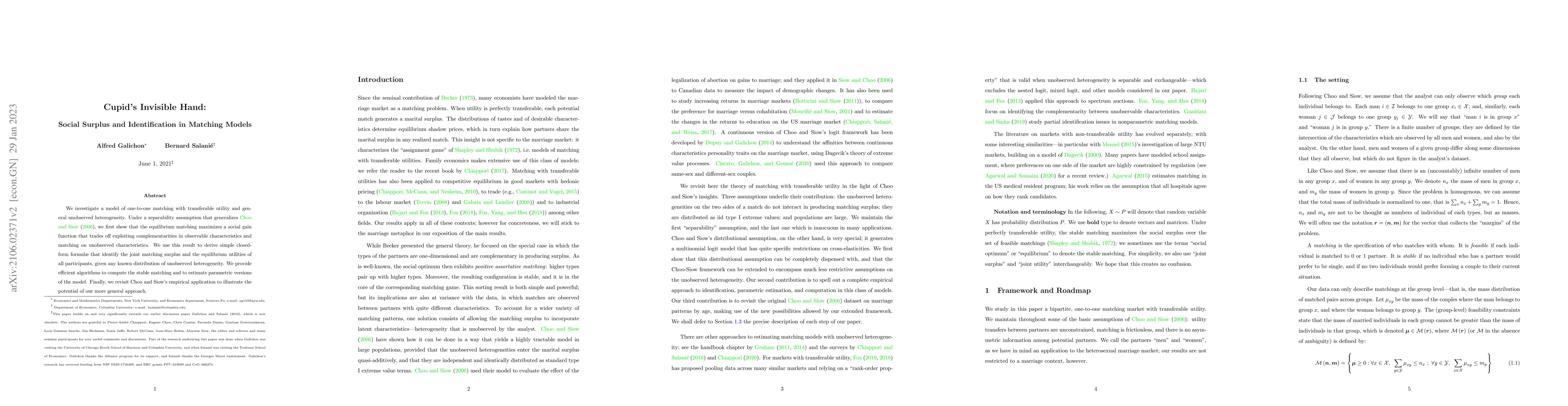 Thumbnail for Cupid's Invisible Hand: Social Surplus and Identification in Matching
  Models