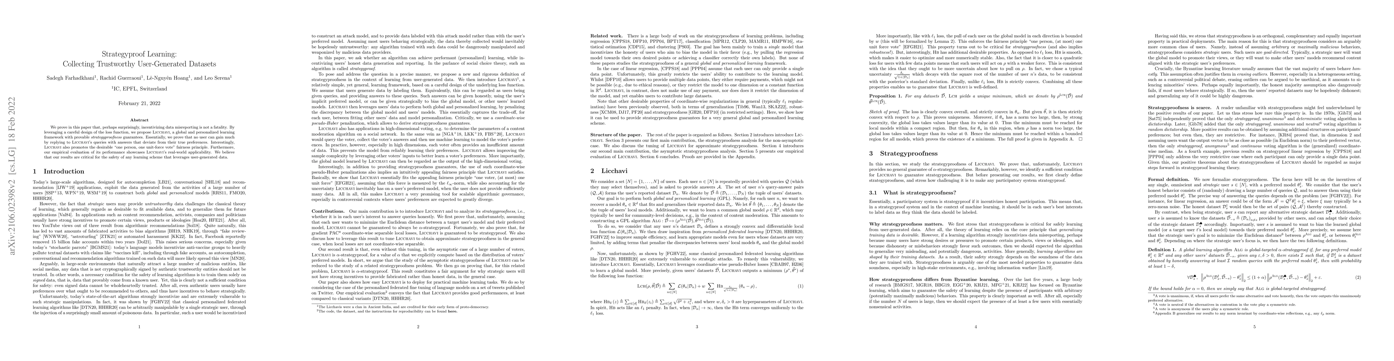 Thumbnail for Strategyproof Learning: Building Trustworthy User-Generated Datasets