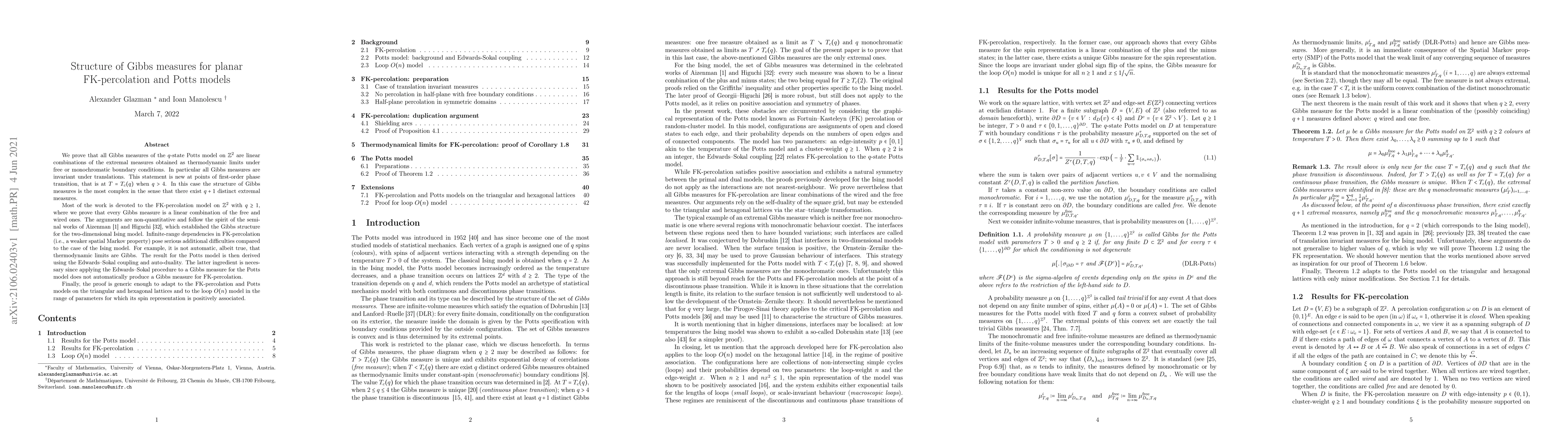 Thumbnail for Structure of Gibbs measures for planar FK-percolation and Potts models
