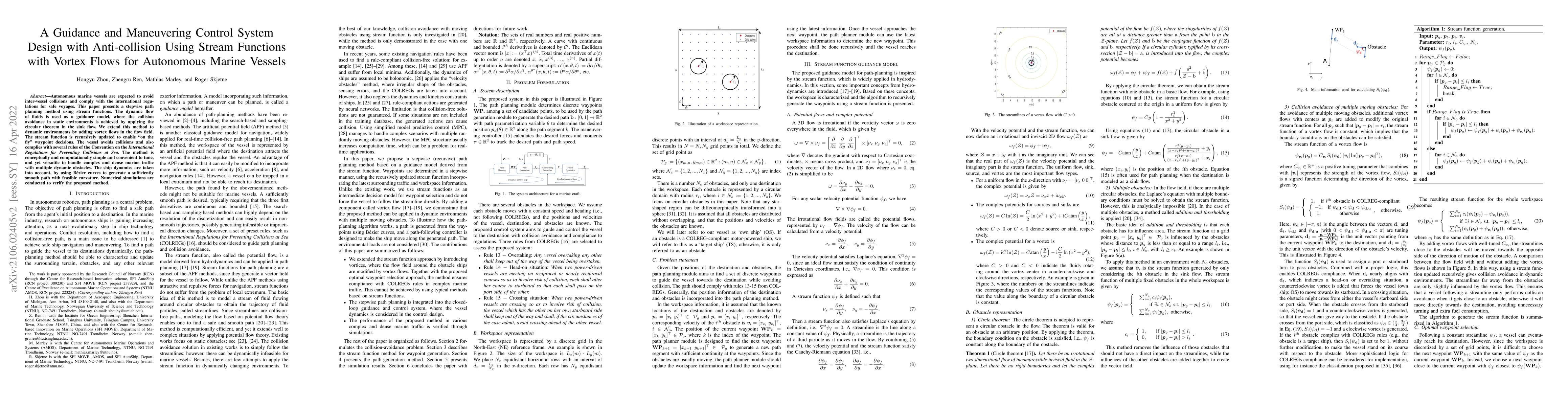 Thumbnail for A Guidance and Maneuvering Control System Design with Anti-collision
  Using Stream Functions with Vortex Flows for Autonomous Marine Vessels