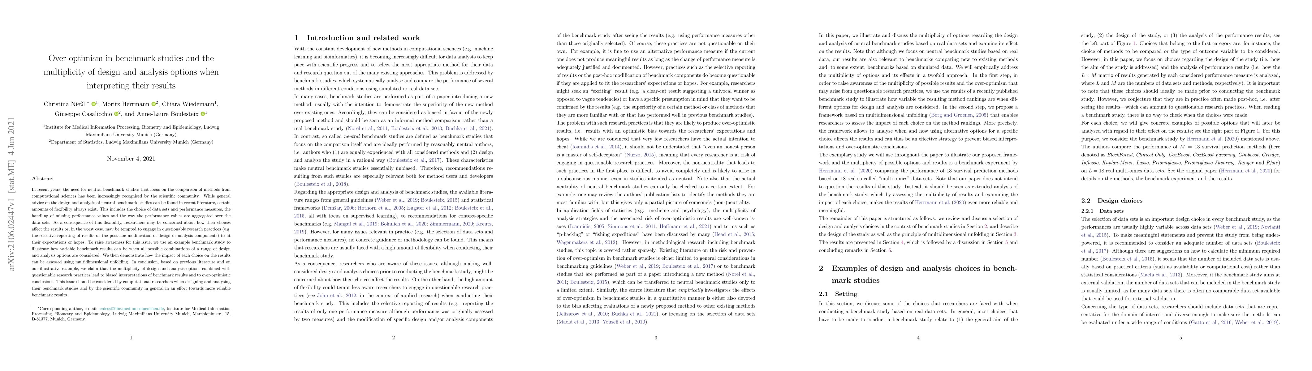 Thumbnail for Over-optimism in benchmark studies and the multiplicity of design and
  analysis options when interpreting their results