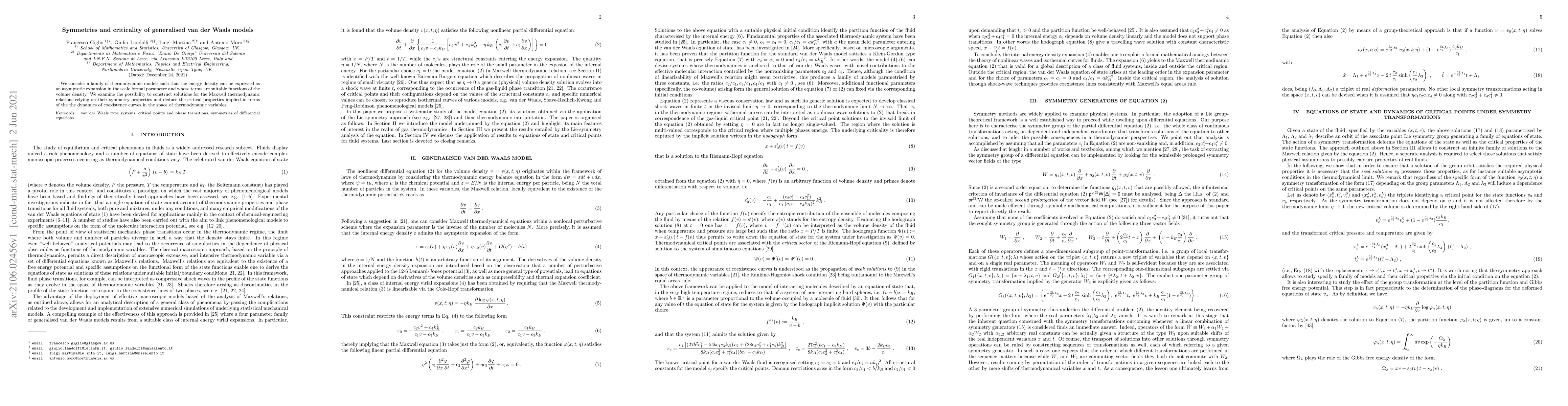 Thumbnail for Symmetries and criticality of generalised van der Waals models