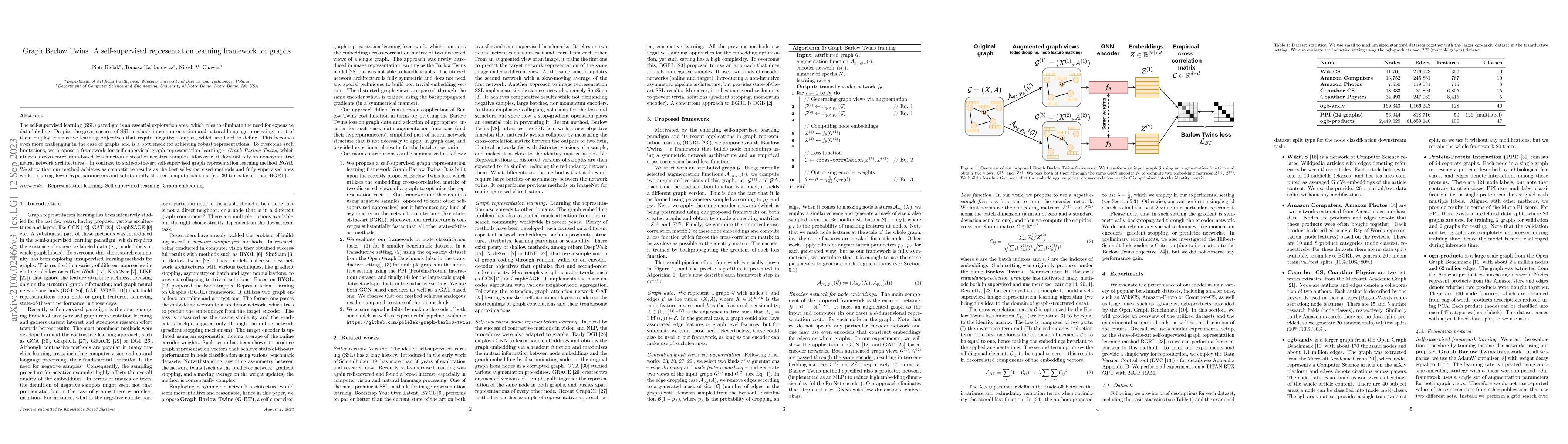 Thumbnail for Graph Barlow Twins: A self-supervised representation learning framework
  for graphs