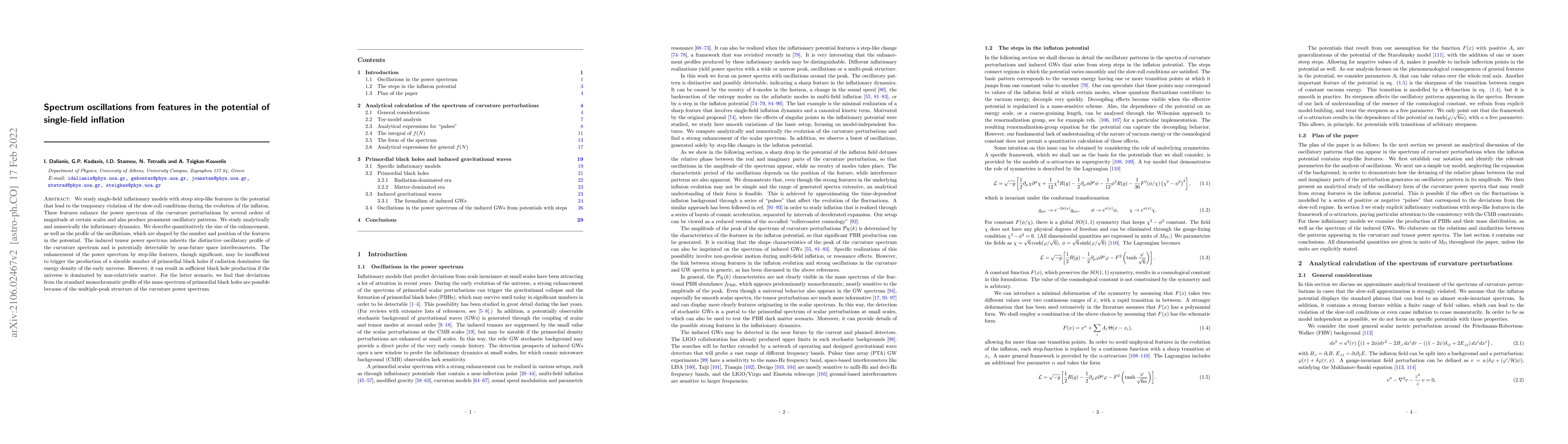 Thumbnail for Spectrum oscillations from features in the potential of single-field
  inflation