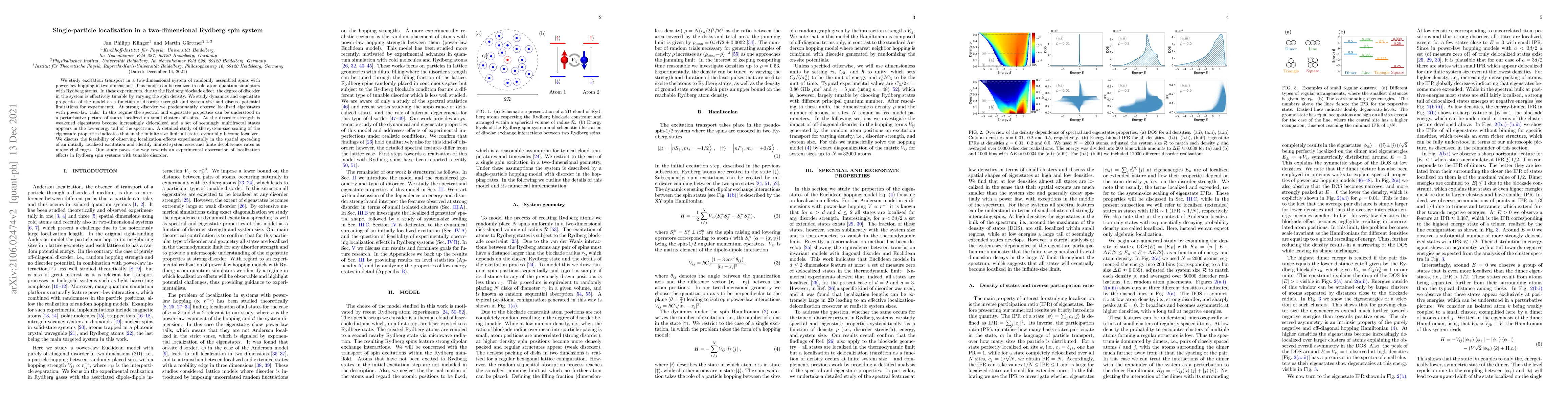 Thumbnail for Single-particle localization in a two-dimensional Rydberg spin system