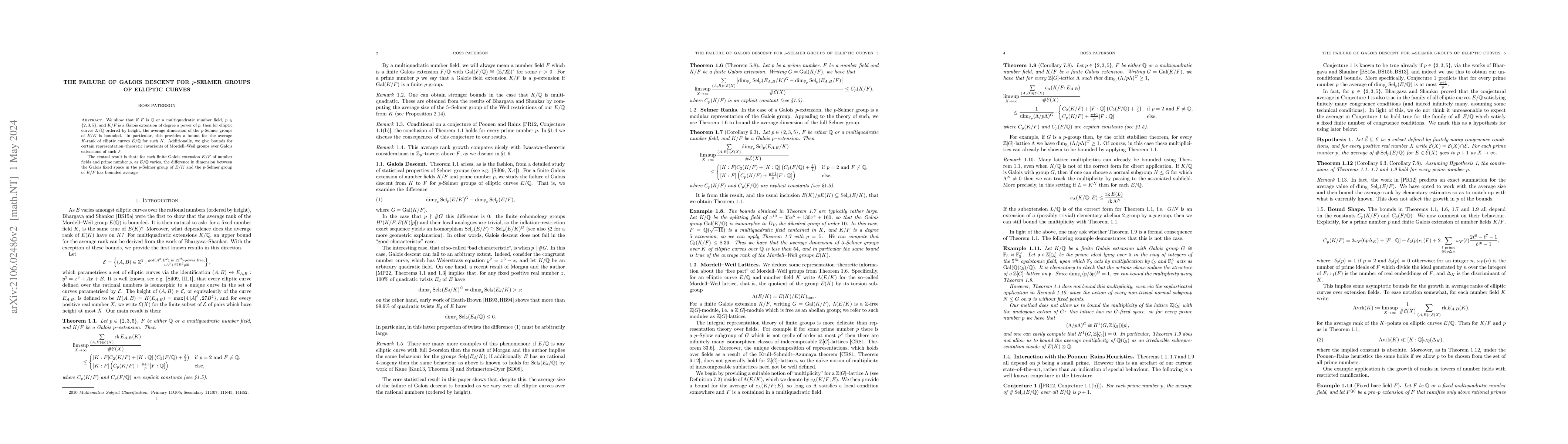 Thumbnail for The Failure of Galois Descent for p-Selmer Groups of Elliptic Curves