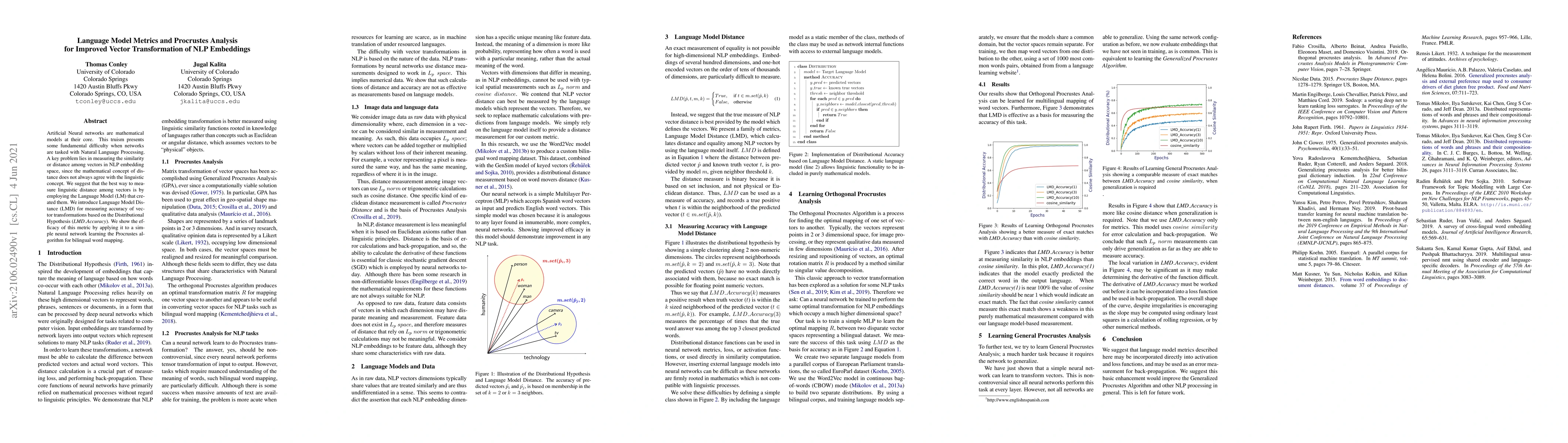 Thumbnail for Language Model Metrics and Procrustes Analysis for Improved Vector
  Transformation of NLP Embeddings