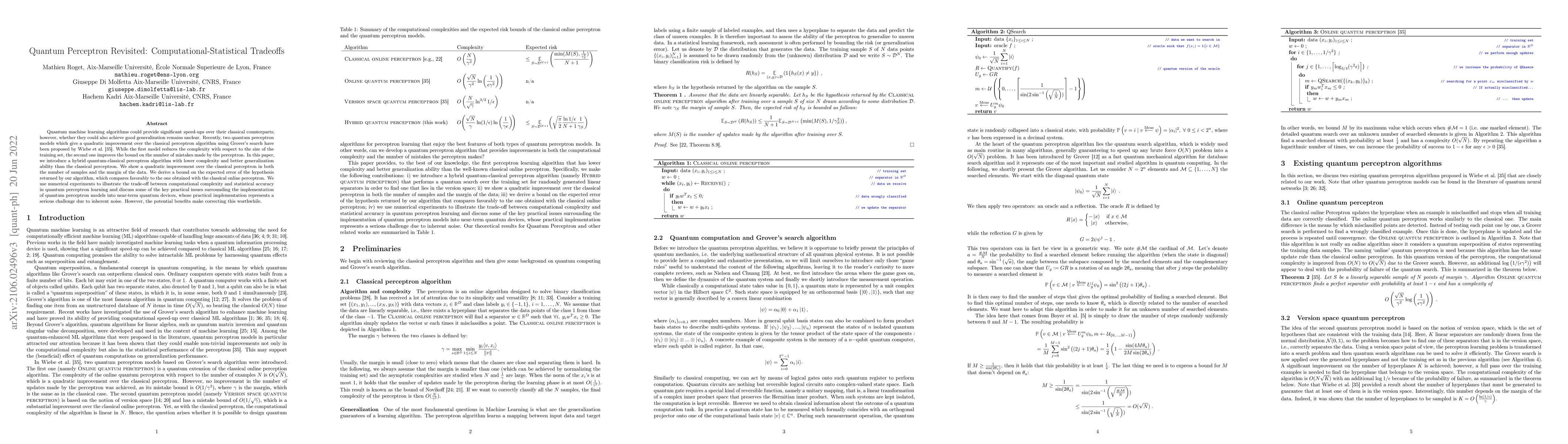 Thumbnail for Quantum Perceptron Revisited: Computational-Statistical Tradeoffs