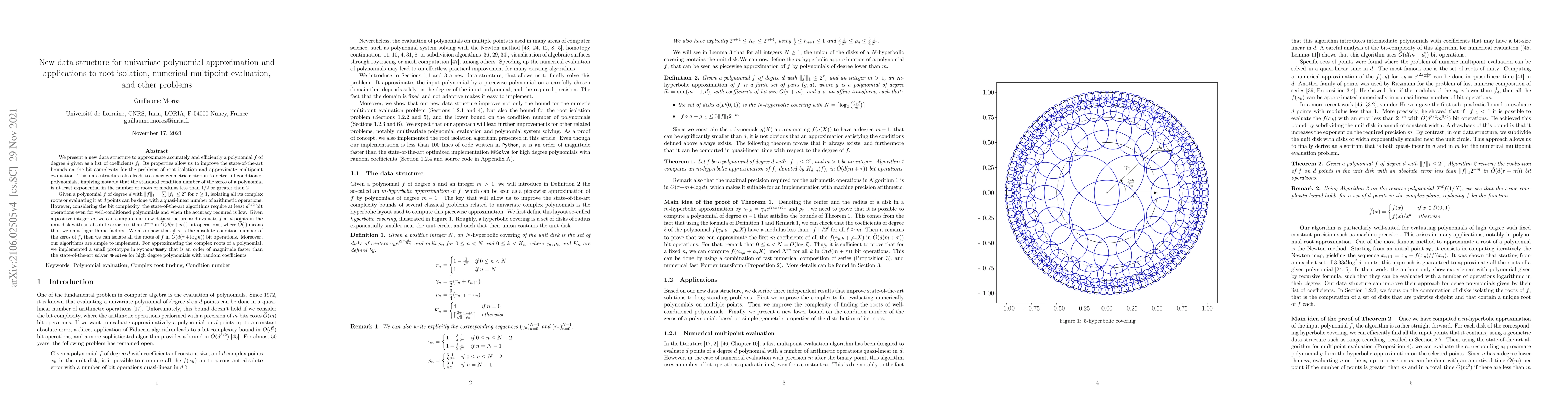 Thumbnail for New data structure for univariate polynomial approximation and
  applications to root isolation, numerical multipoint evaluation, and other
  problems