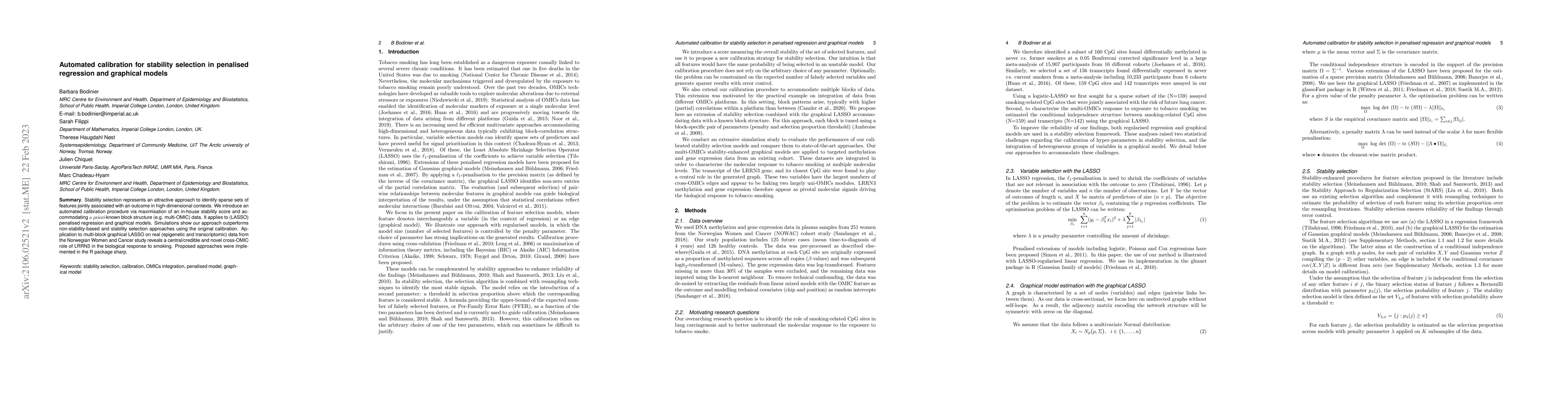 Thumbnail for Automated calibration for stability selection in penalised regression
  and graphical models