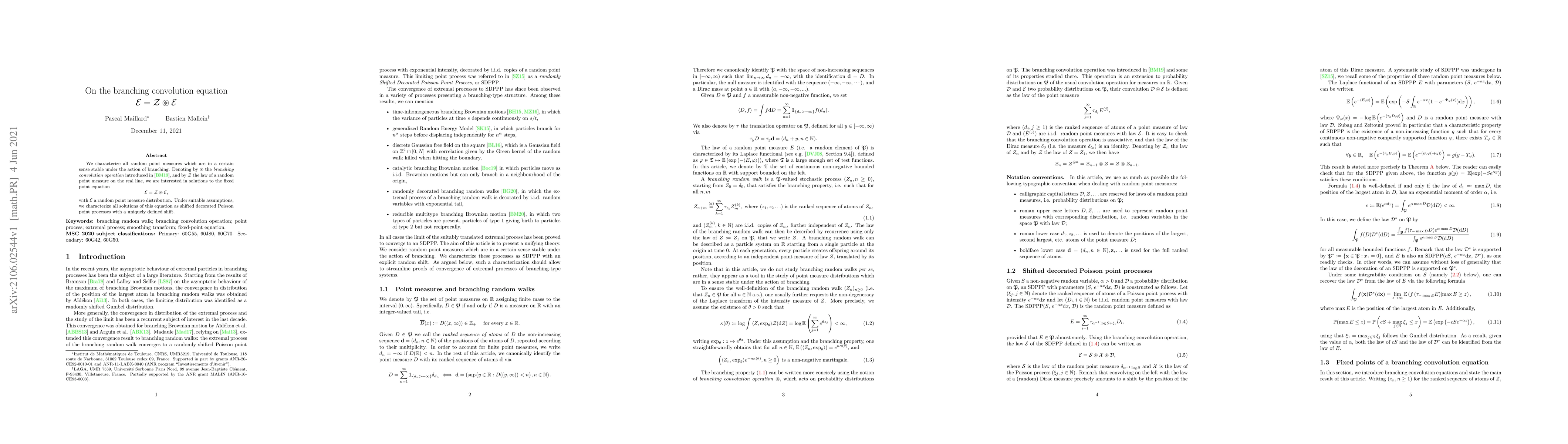 Thumbnail for On the branching convolution equation $\mathcal E = \mathcal{Z}
  \circledast \mathcal E$
