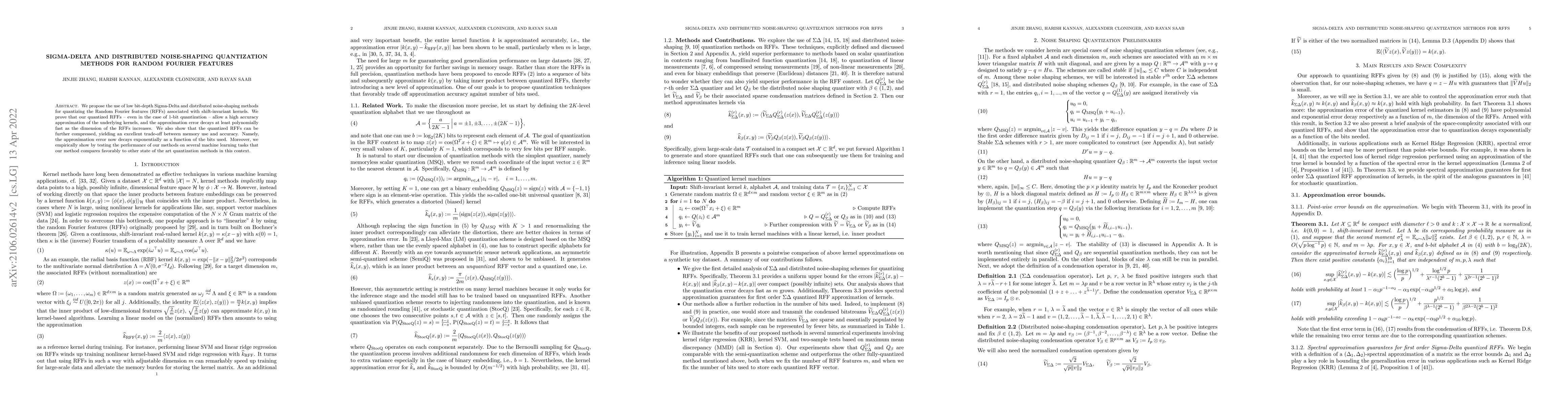 Thumbnail for Sigma-Delta and Distributed Noise-Shaping Quantization Methods for
  Random Fourier Features