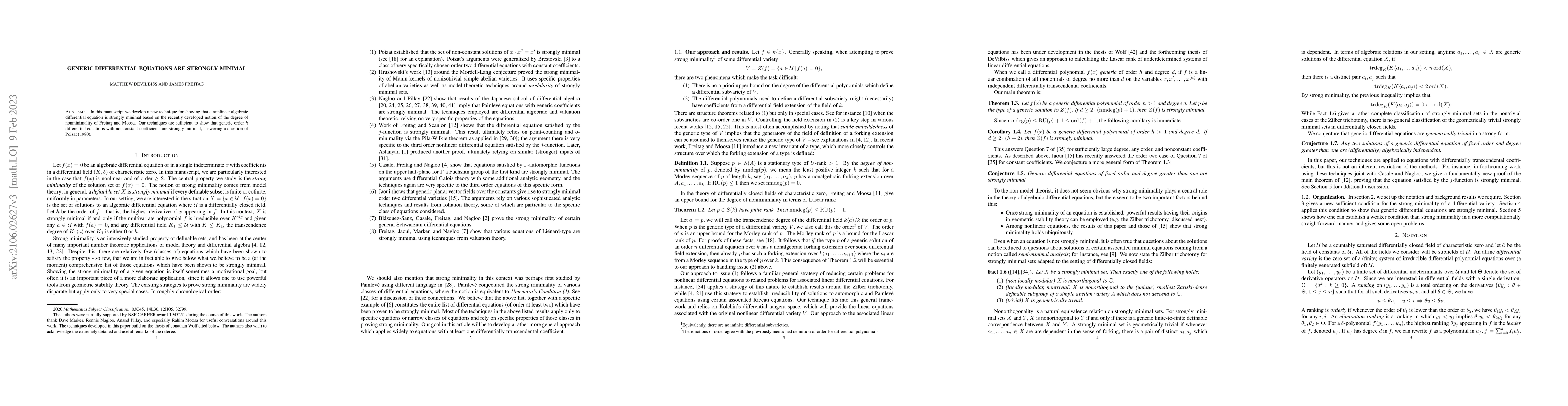 Thumbnail for Generic differential equations are strongly minimal