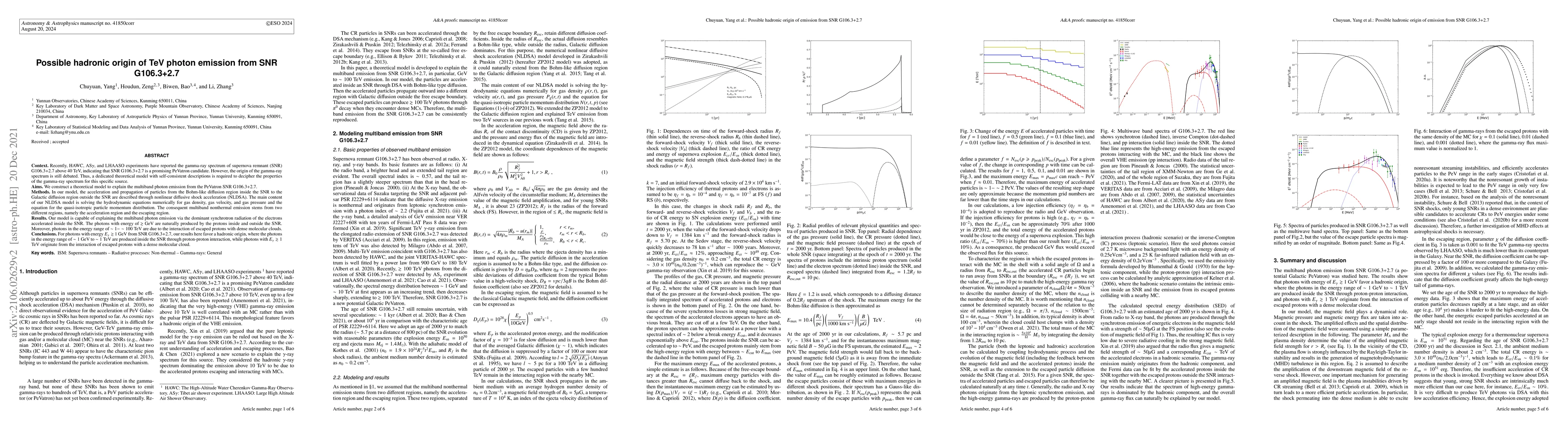 Thumbnail for A Possible Hadronic Origin of TeV Photon Emission from SNR G106.3+2.7