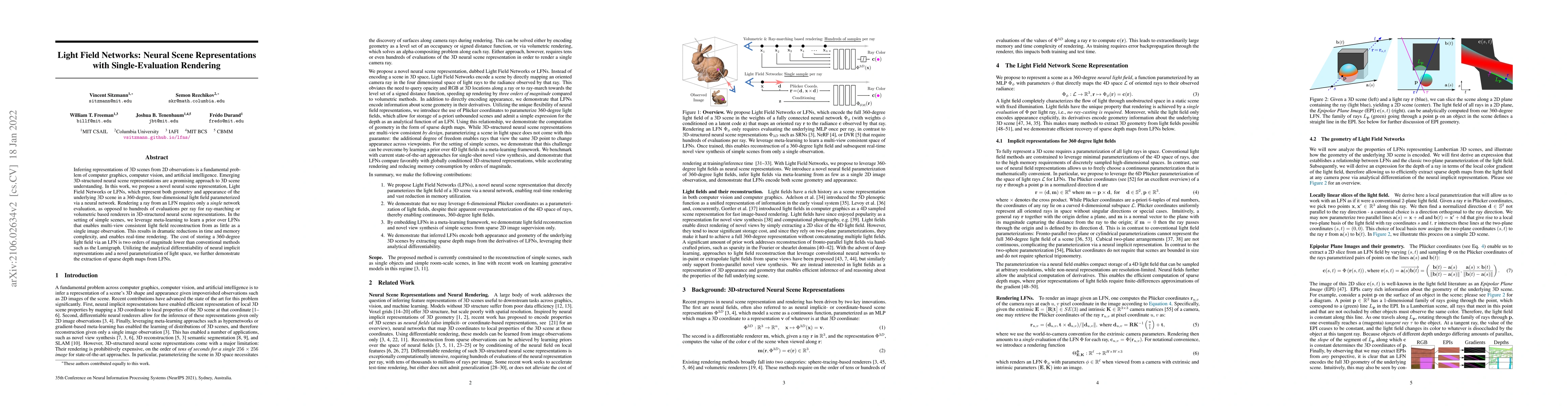 Thumbnail for Light Field Networks: Neural Scene Representations with
  Single-Evaluation Rendering