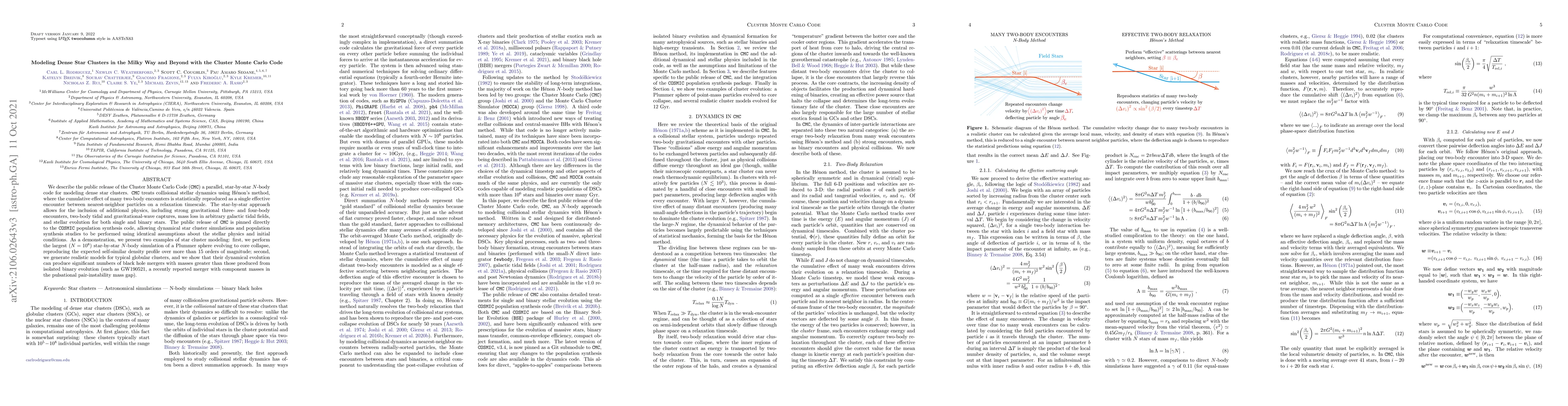 Thumbnail for Modeling Dense Star Clusters in the Milky Way and Beyond with the
  Cluster Monte Carlo Code