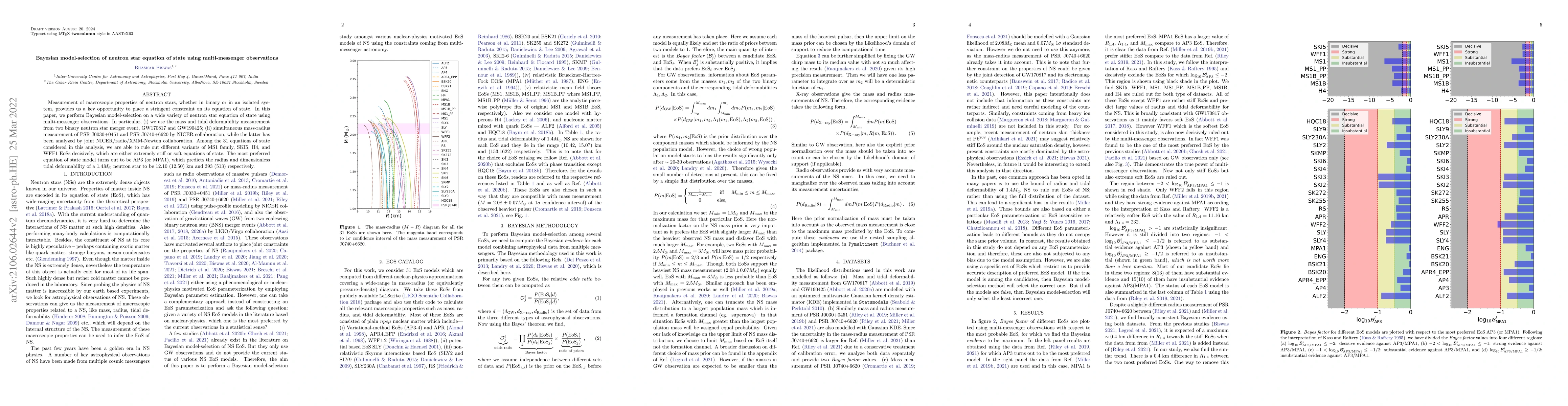 Thumbnail for Bayesian model-selection of neutron star equation of state using
  multi-messenger observations