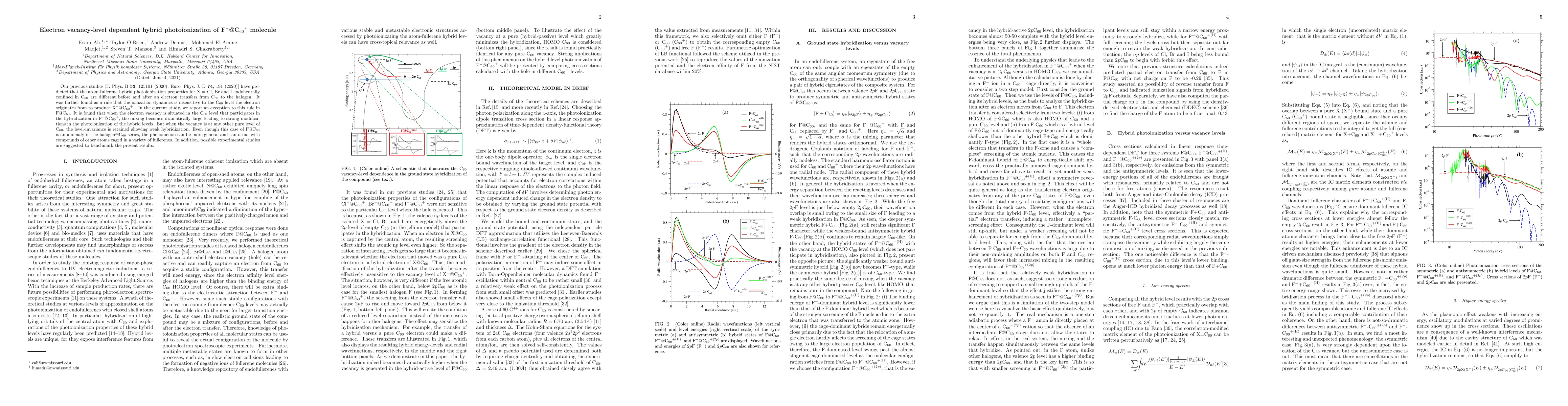 Thumbnail for Electron vacancy-level dependent hybrid photoionization of F-@C60+
  molecule