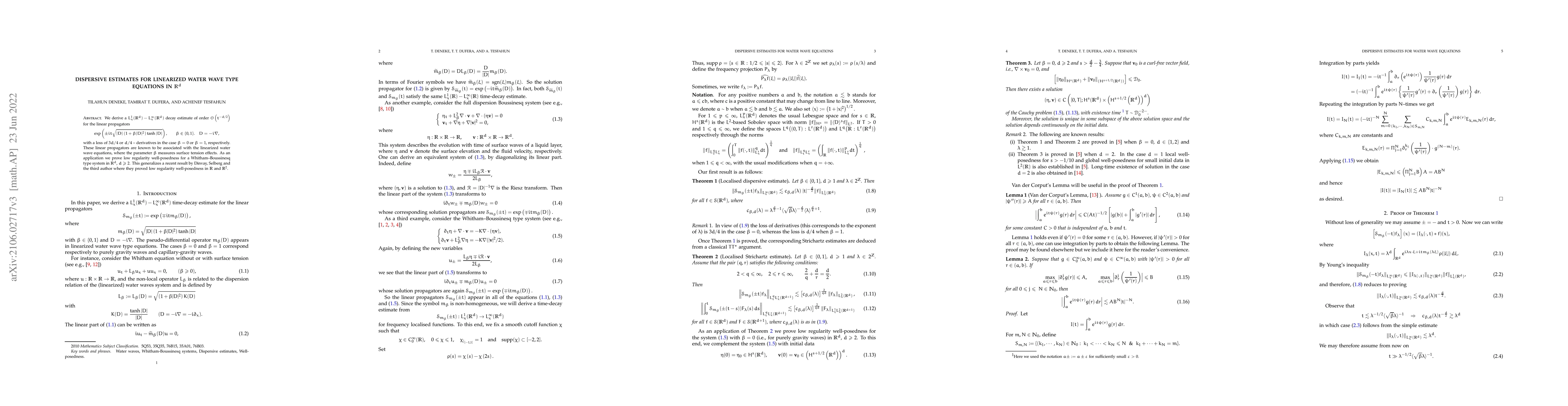 Thumbnail for Dispersive estimates for linearized water wave type equations in
  $\mathbb R^d$
