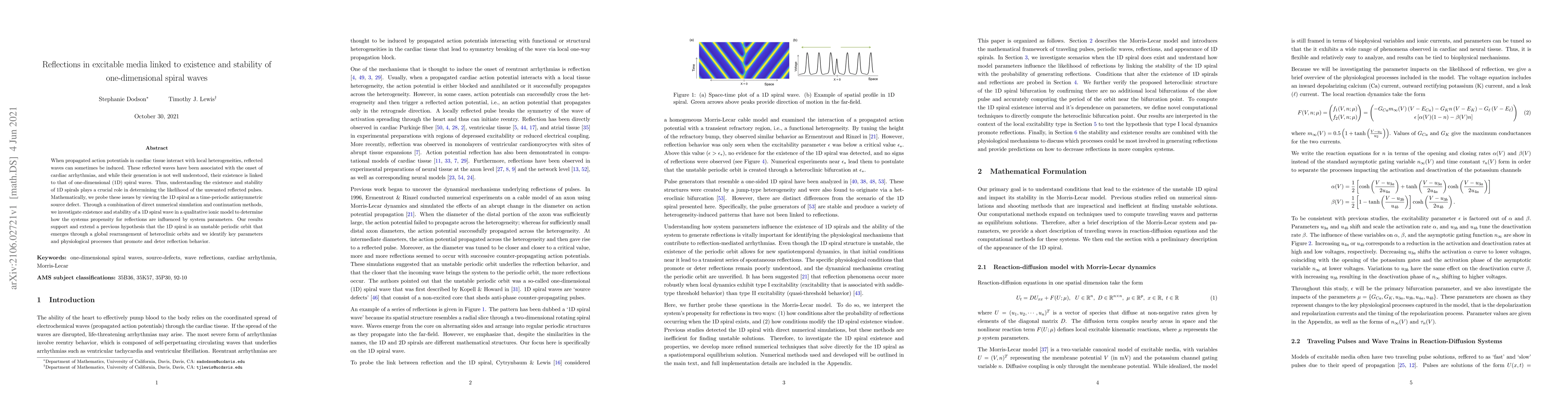 Thumbnail for Reflections in excitable media linked to existence and stability of
  one-dimensional spiral waves
