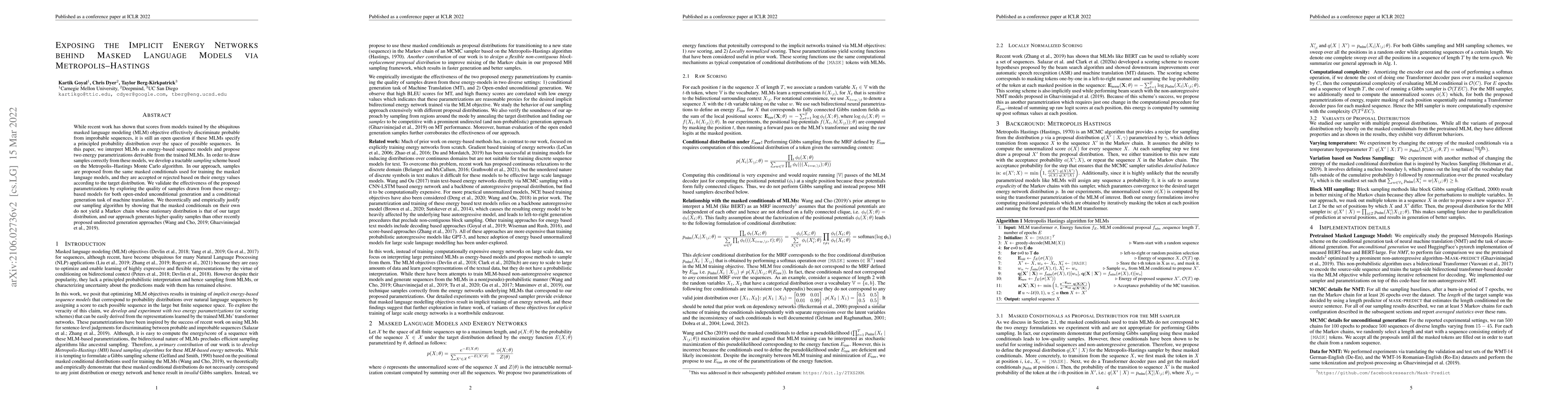 Thumbnail for Exposing the Implicit Energy Networks behind Masked Language Models via
  Metropolis--Hastings